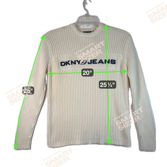 VTG DKNY Jeans Ribbed Knit Sweater L Off White 100% Cotton Japan Preppy Warm EUC - Picture 4 of 13